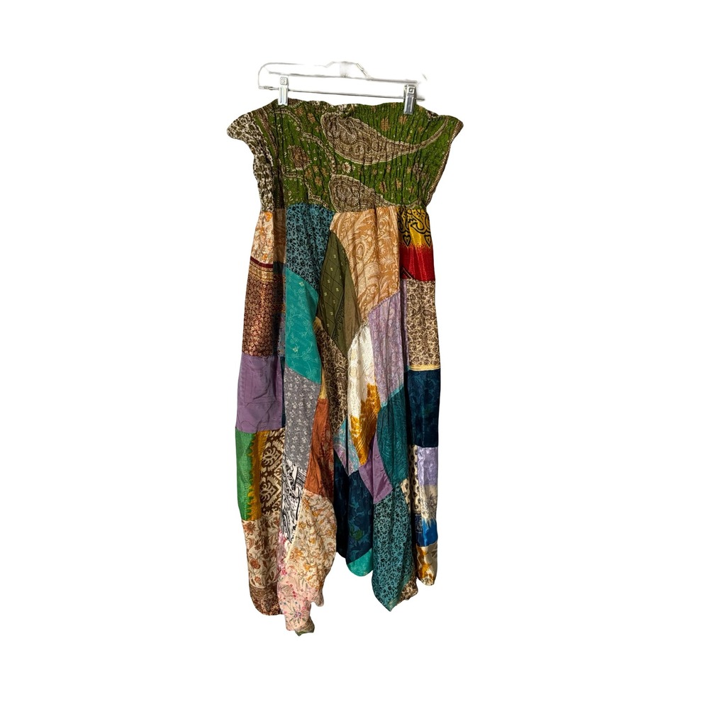 Boho Patchwork Harem Pants One Size Multi Color Silk Blend Festival Hippie